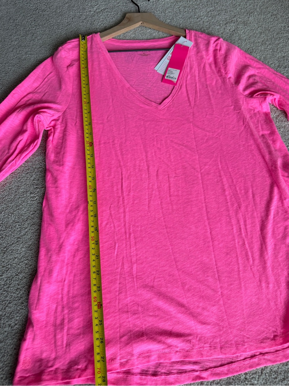 NWT Lilly Pulitzer Etta Long Sleeve Top XL Pink Prosecco Slub V-Neck Neon Tee - Picture 8 of 9